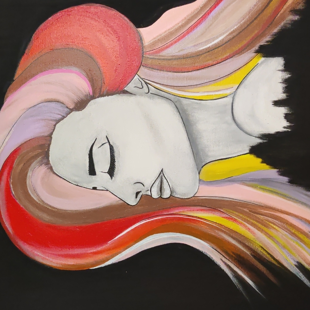 Original Girl Profile Acrylic Painting - Picture 2 of 4